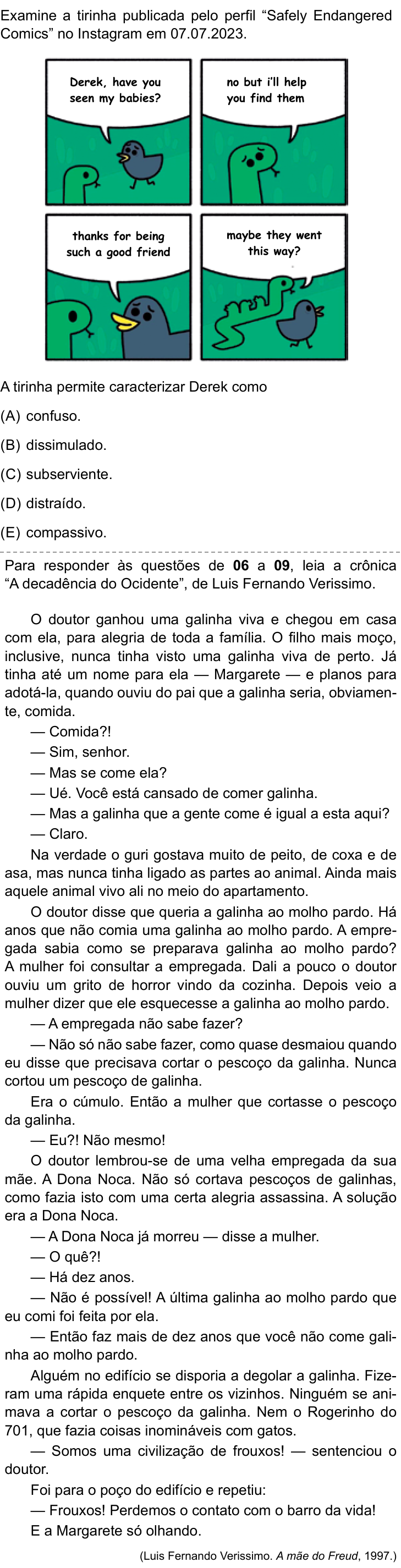 Questão 5 no caderno Prova I do Einstein 2024