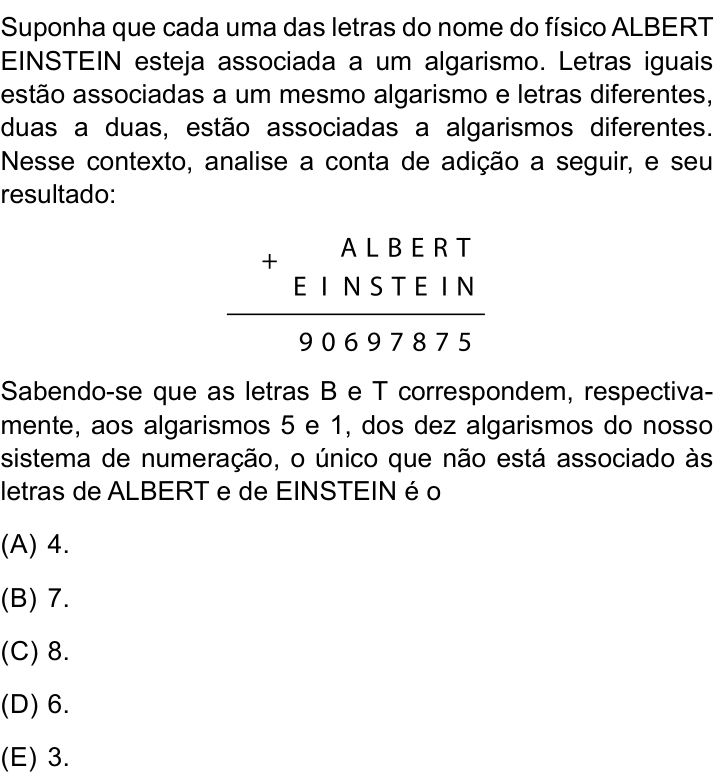 Questão 44 no caderno Prova I do Einstein 2024