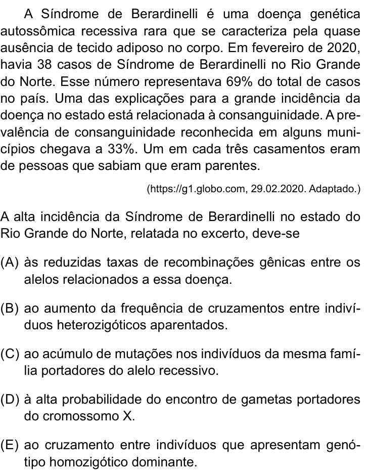 Questão 28 no caderno Prova I do Einstein 2025