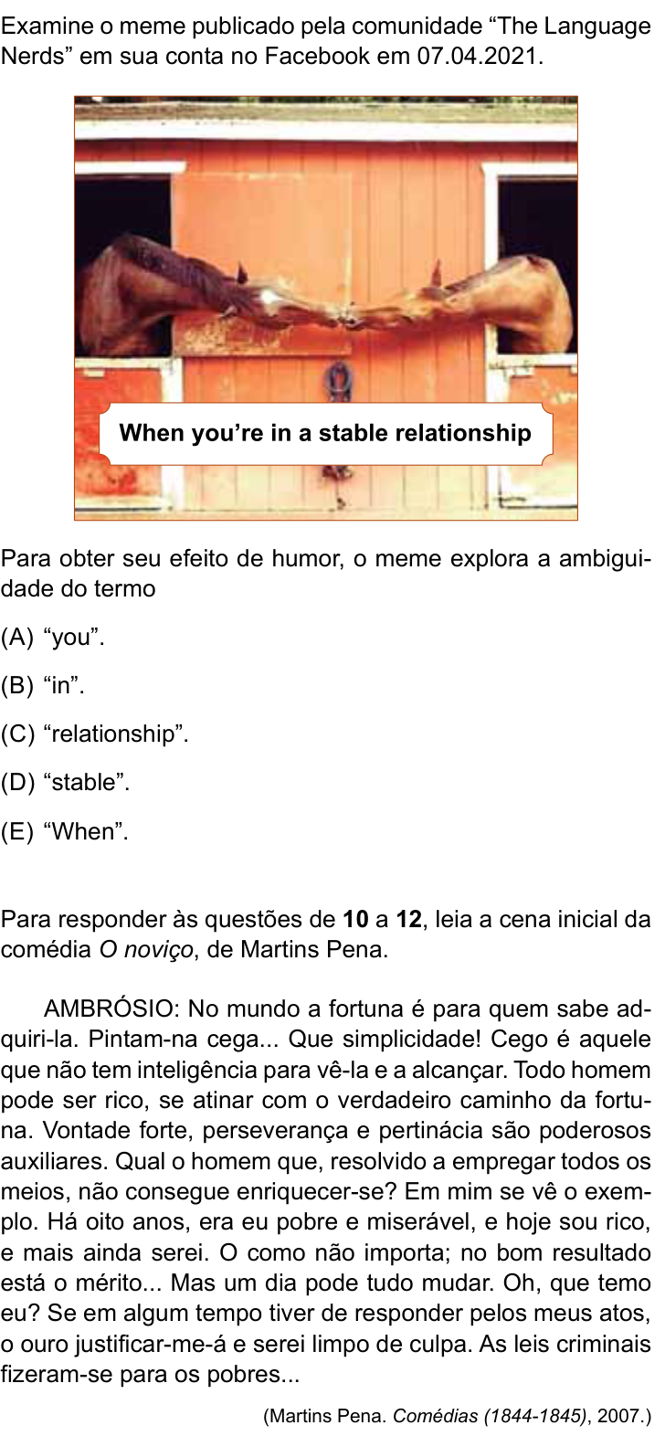 Questão 9 no caderno Conhecimentos Gerais da UNESP 2022