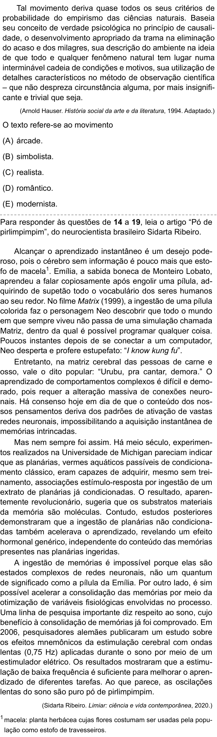Questão 13 no caderno Conhecimentos Gerais da UNESP 2022