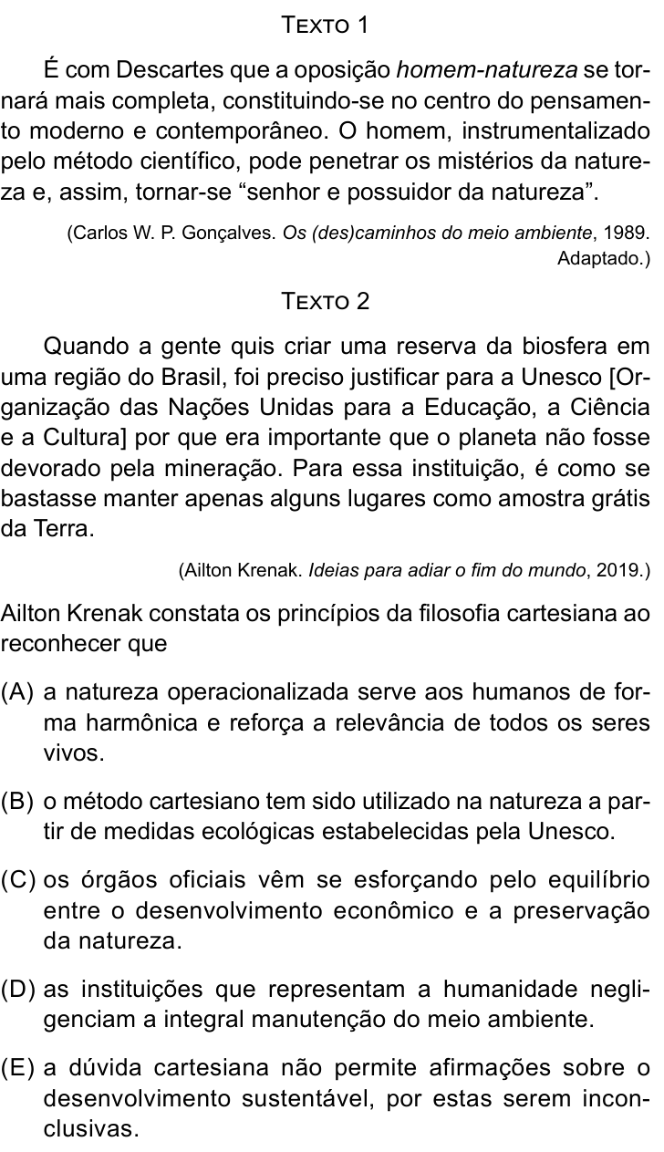 Questão 58 no caderno Conhecimentos Gerais da UNESP 2022