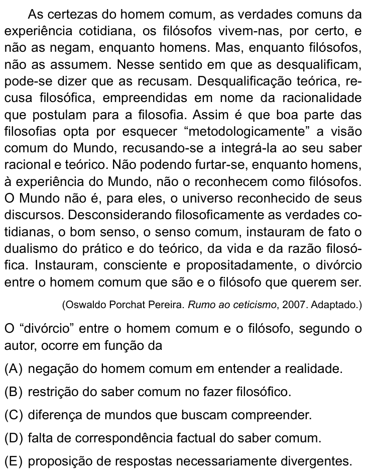 Questão 59 no caderno Conhecimentos Gerais da UNESP 2022