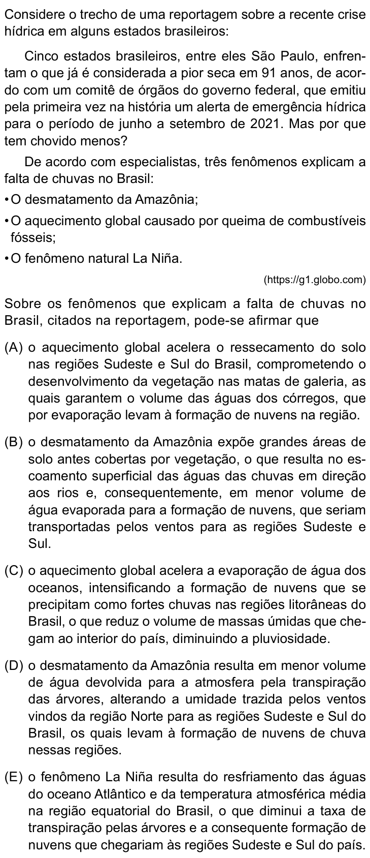 Questão 62 no caderno Conhecimentos Gerais da UNESP 2022