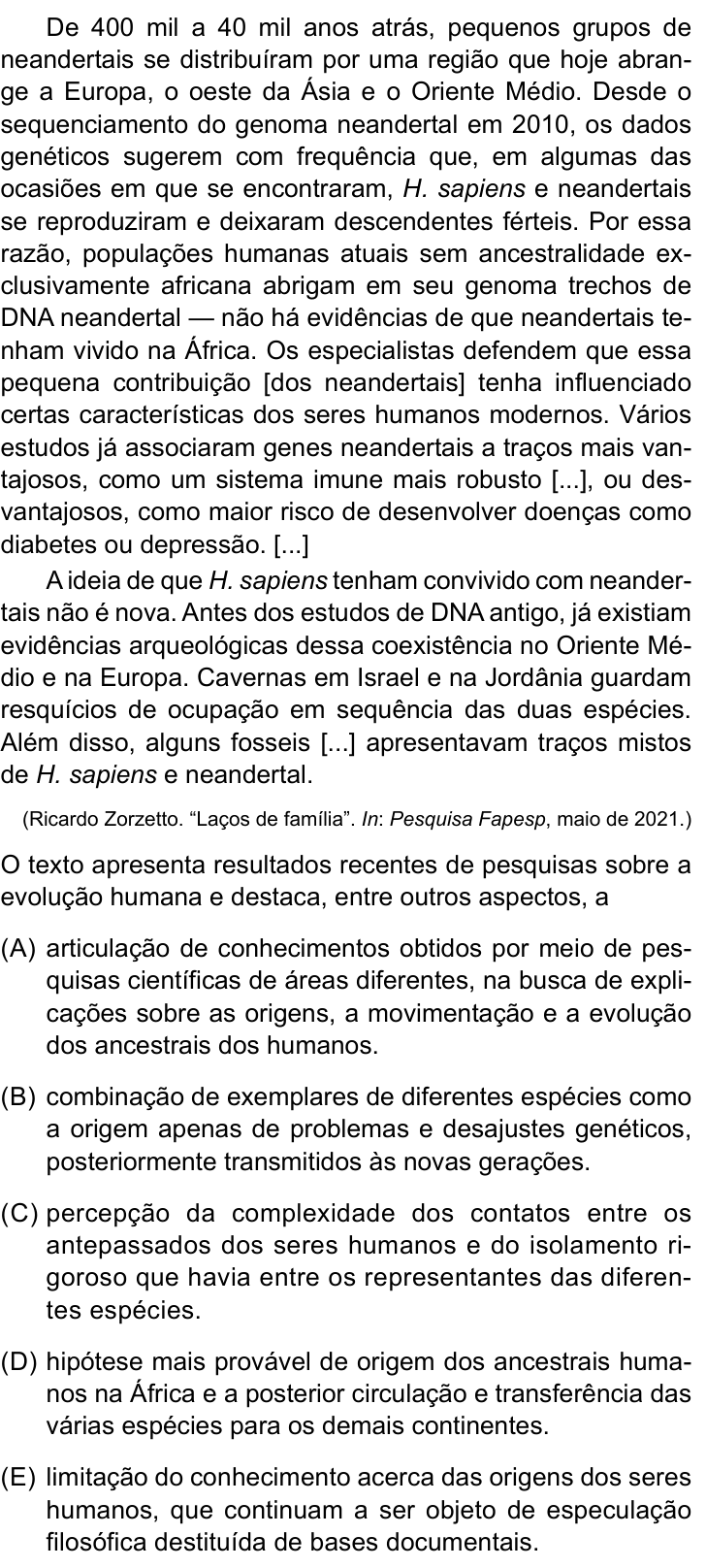 Questão 21 no caderno Conhecimentos Específicos da UNESP 2022