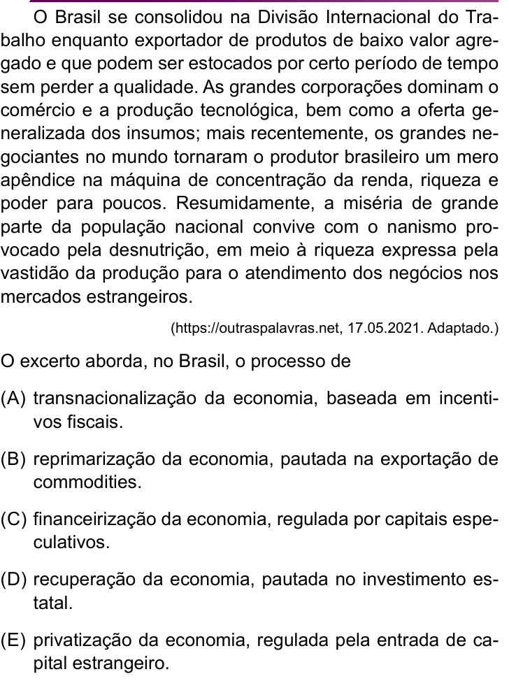 Questão 31 no caderno Conhecimentos Específicos da UNESP 2022
