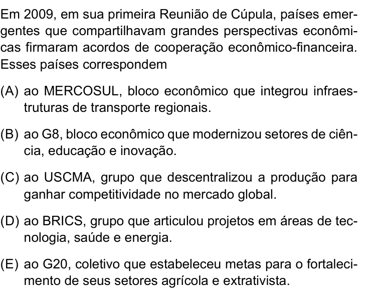 Questão 46 no caderno Conhecimentos Gerais da UNESP 2023