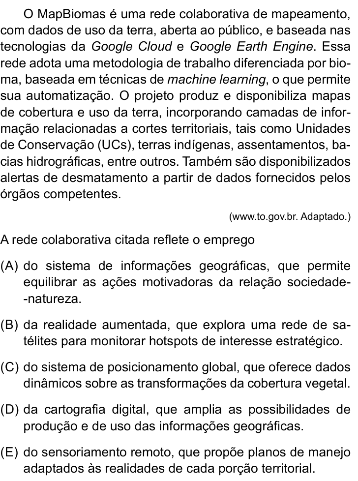 Questão 54 no caderno Conhecimentos Gerais da UNESP 2023