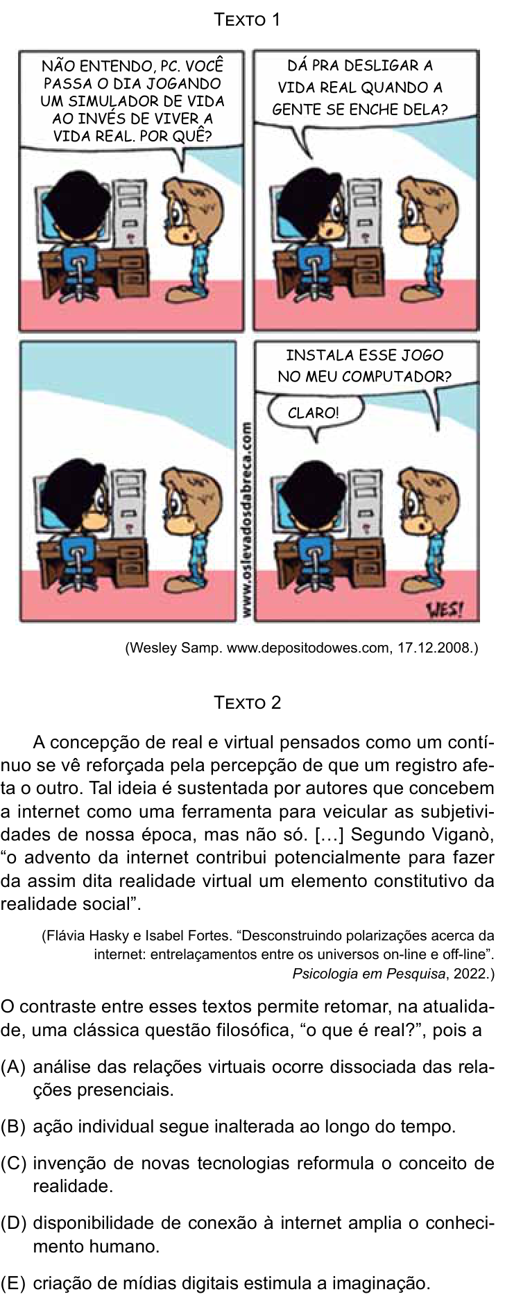 Questão 56 no caderno Conhecimentos Gerais da UNESP 2023