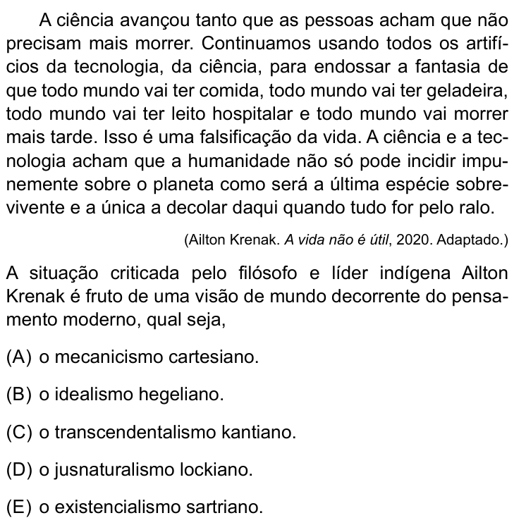 Questão 57 no caderno Conhecimentos Gerais da UNESP 2023