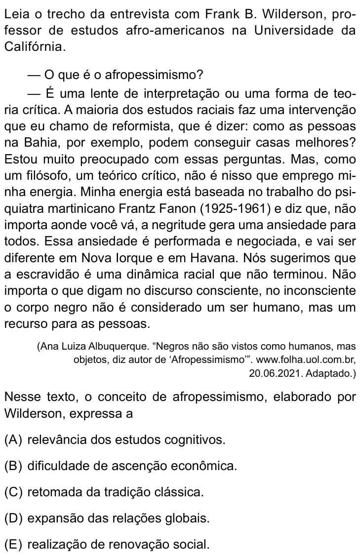 Questão 40 no caderno Conhecimentos Específicos da UNESP 2023
