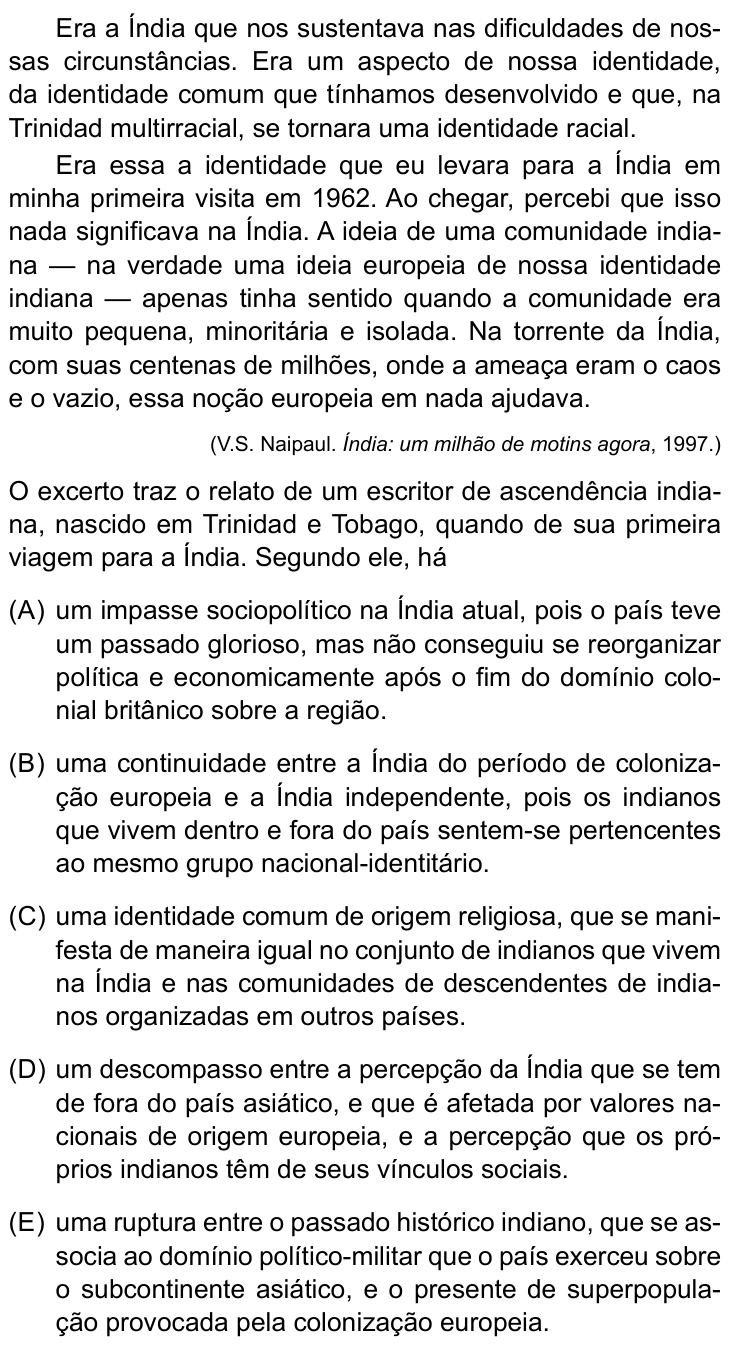 Questão 40 no caderno Conhecimentos Gerais da UNESP 2024