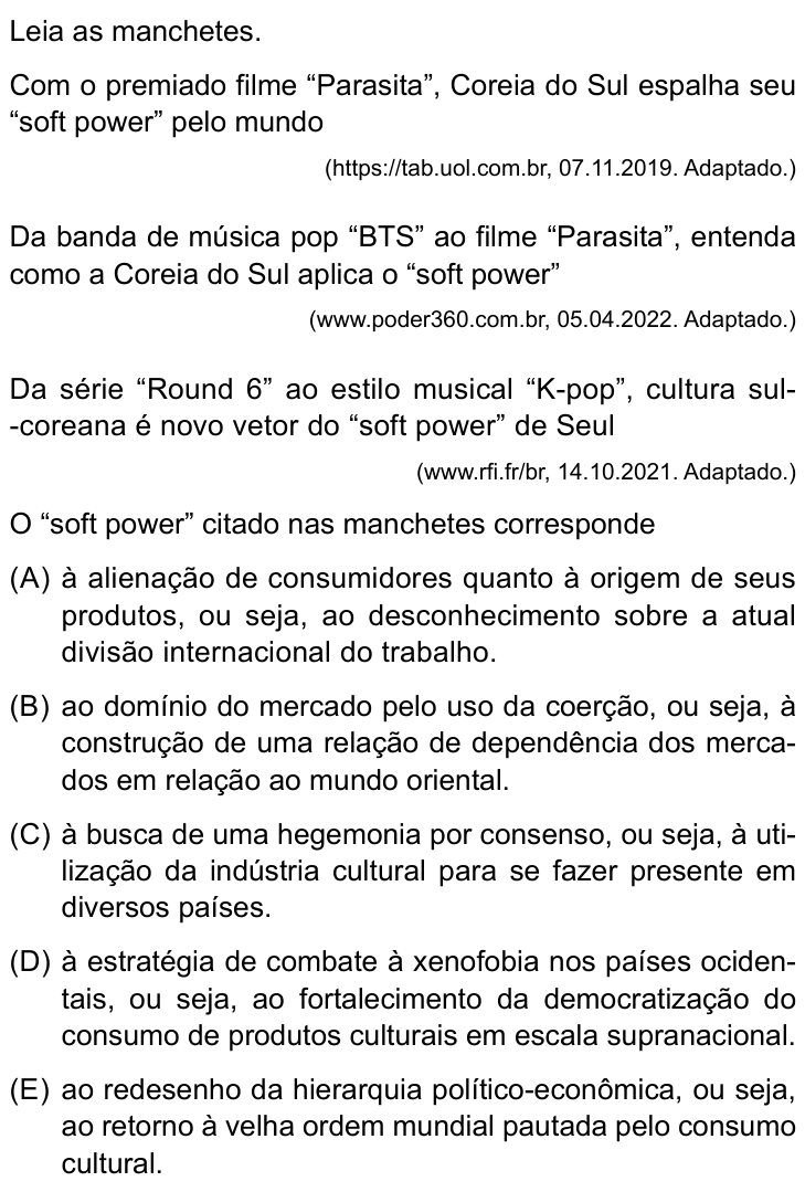 Questão 44 no caderno Conhecimentos Gerais da UNESP 2024