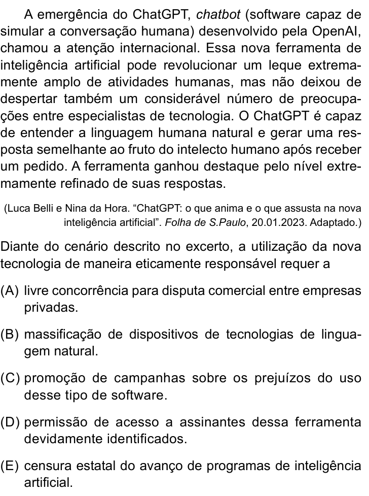 Questão 58 no caderno Conhecimentos Gerais da UNESP 2024
