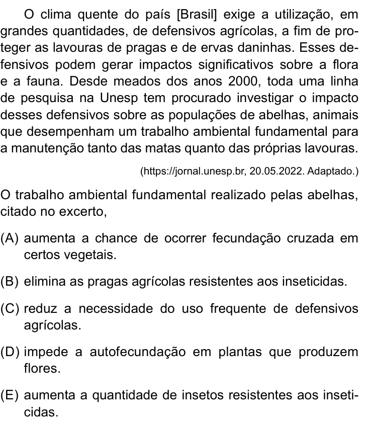 Questão 62 no caderno Conhecimentos Gerais da UNESP 2024