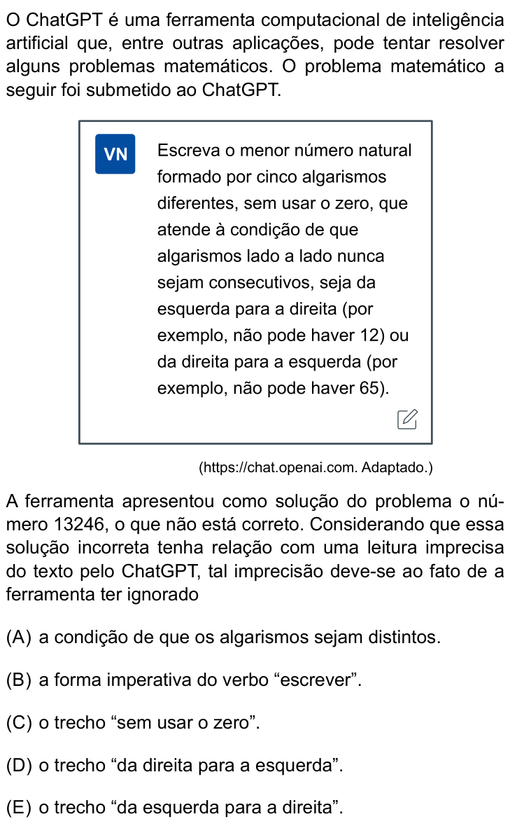 Questão 90 no caderno Conhecimentos Gerais da UNESP 2024