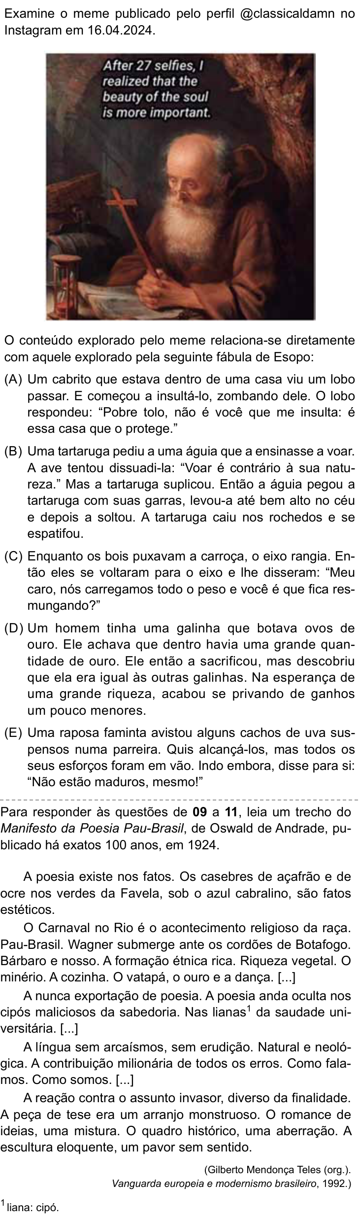 Questão 8 no caderno Conhecimentos Gerais da UNESP 2025