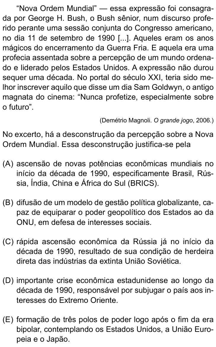 Questão 43 no caderno Conhecimentos Gerais da UNESP 2025