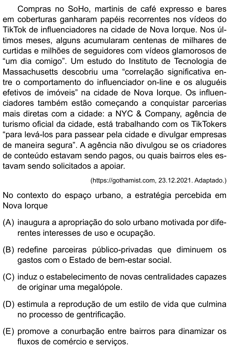 Questão 45 no caderno Conhecimentos Gerais da UNESP 2025