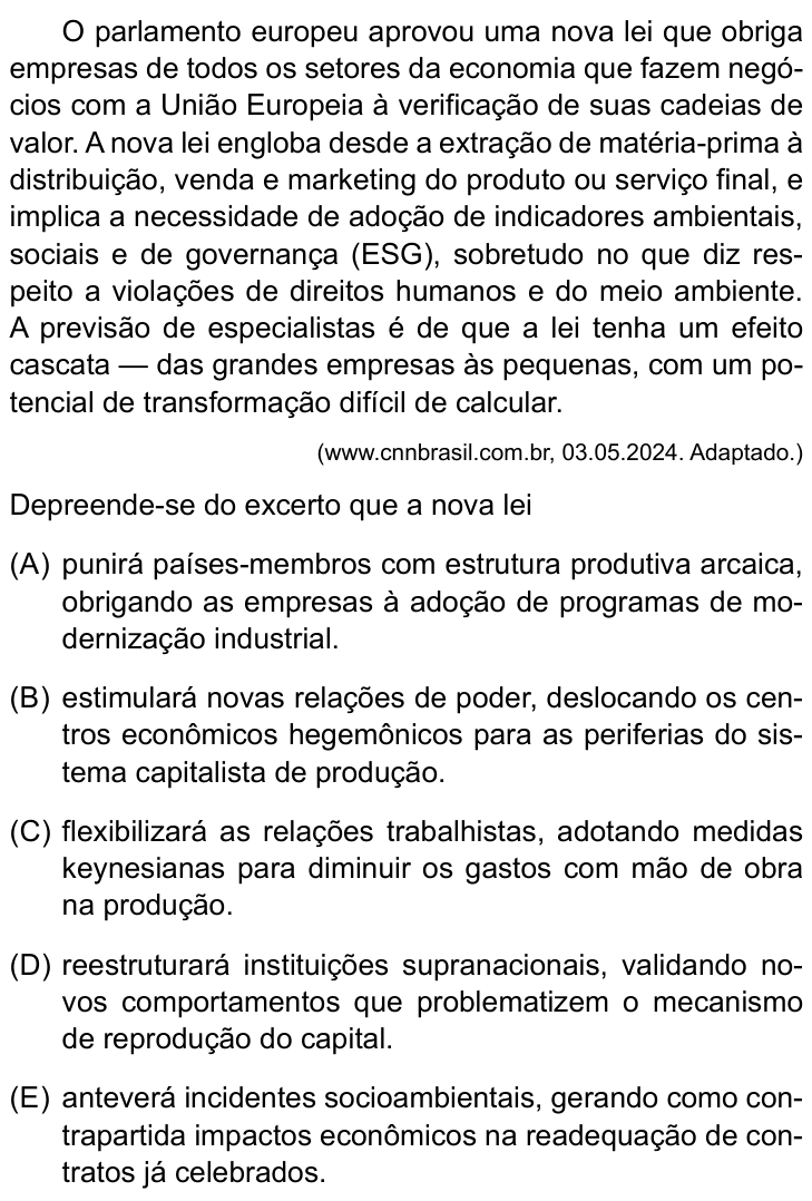 Questão 49 no caderno Conhecimentos Gerais da UNESP 2025