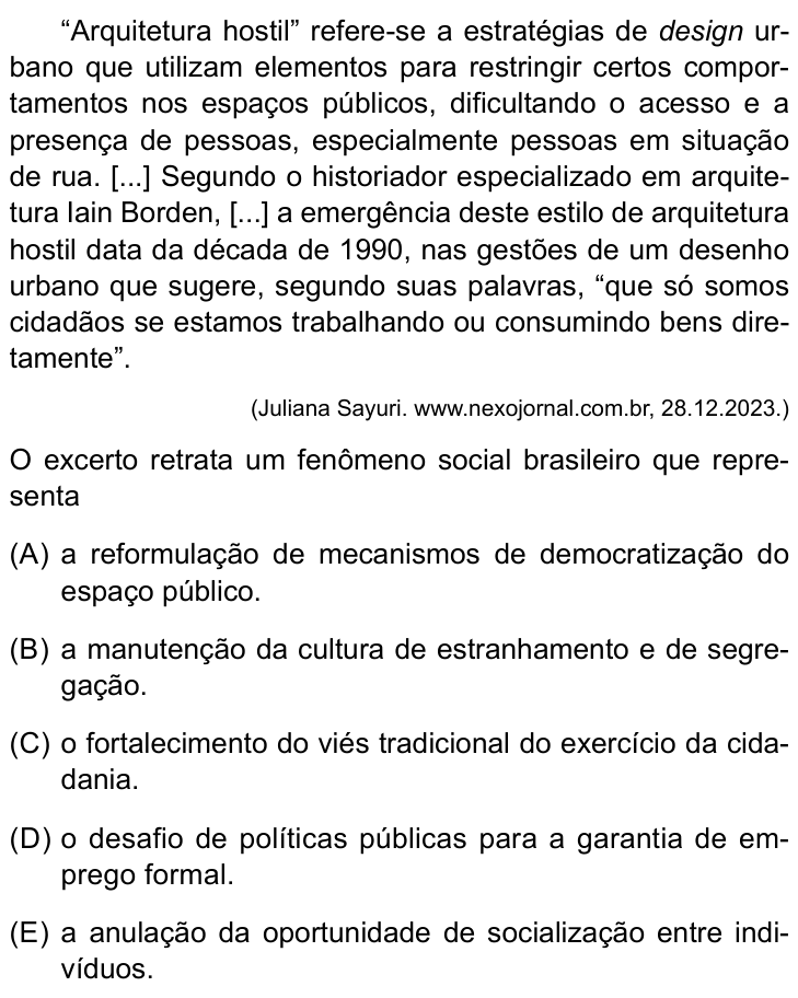 Questão 57 no caderno Conhecimentos Gerais da UNESP 2025