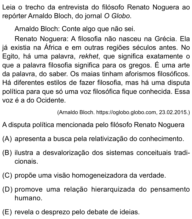 Questão 58 no caderno Conhecimentos Gerais da UNESP 2025