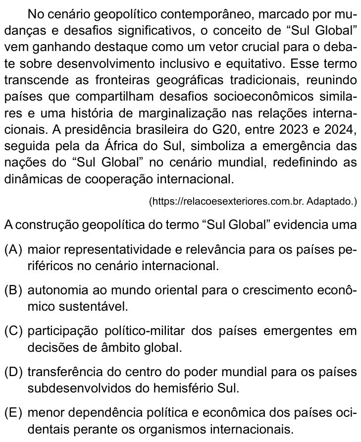 Questão 43 no caderno Conhecimentos Gerais da UNESP 2026