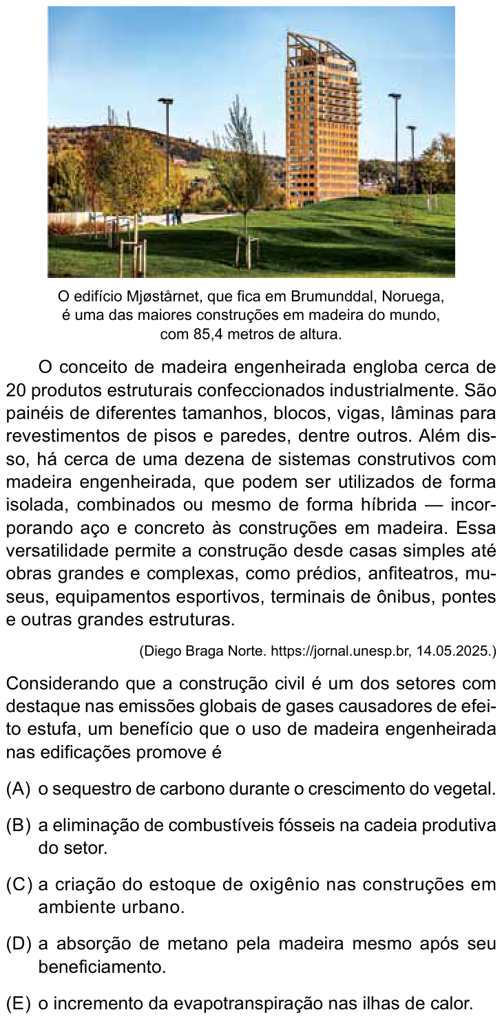 Questão 52 no caderno Conhecimentos Gerais da UNESP 2026