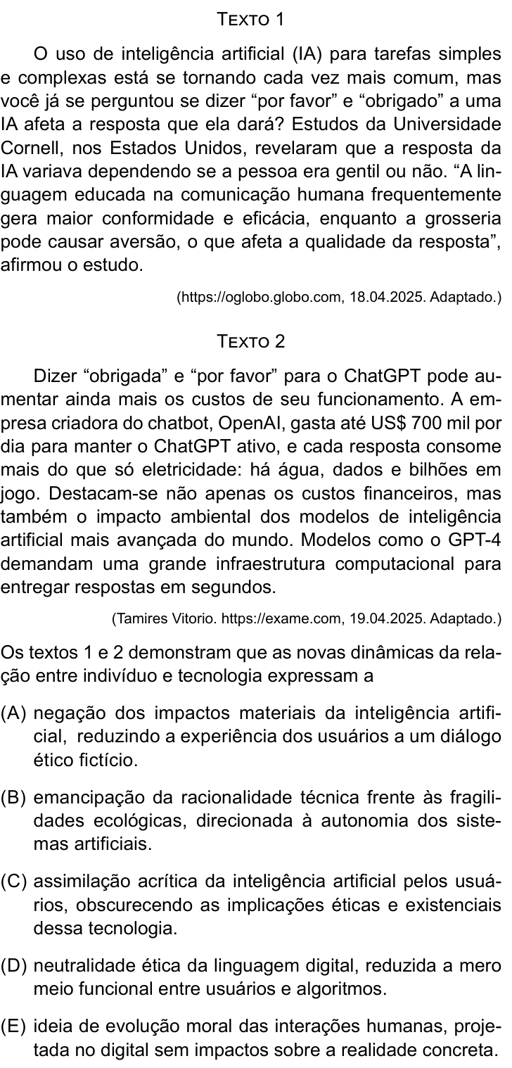 Questão 59 no caderno Conhecimentos Gerais da UNESP 2026