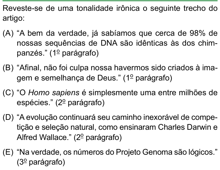 Questão 4 no caderno Conhecimentos Gerais da FAMERP 2024