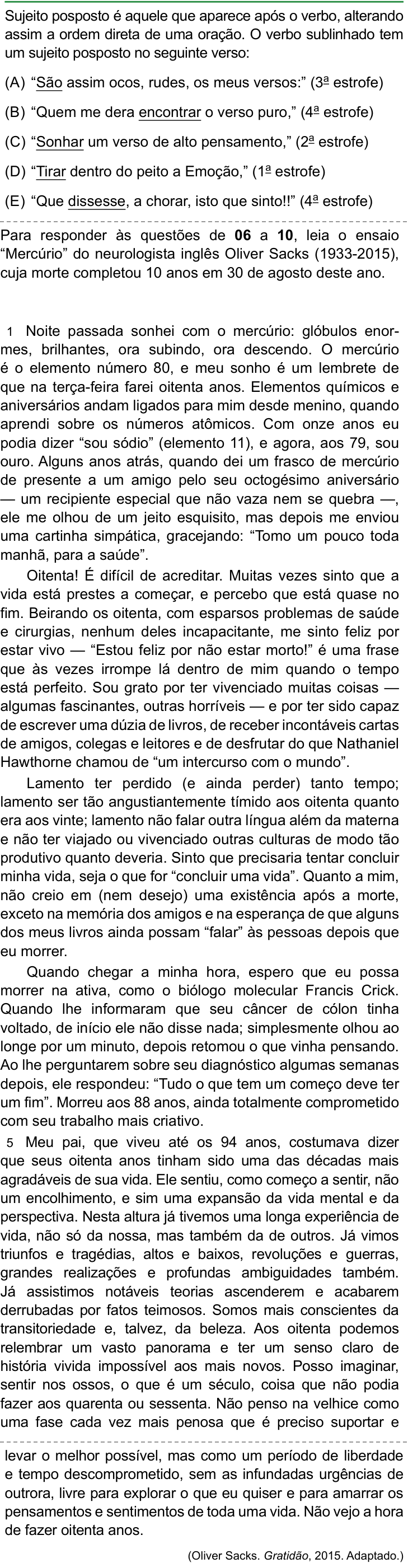 Questão 5 no caderno Conhecimentos Gerais da FAMERP 2026