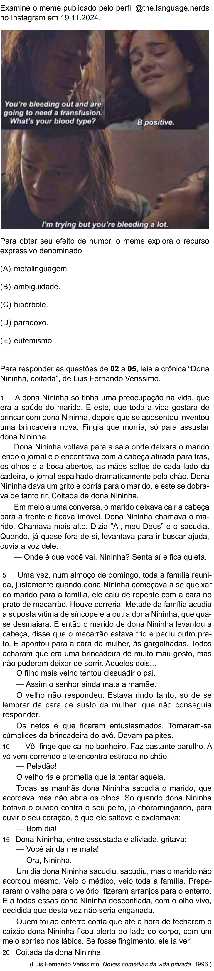 Questão 1 no caderno Prova II do São Camilo 2026
