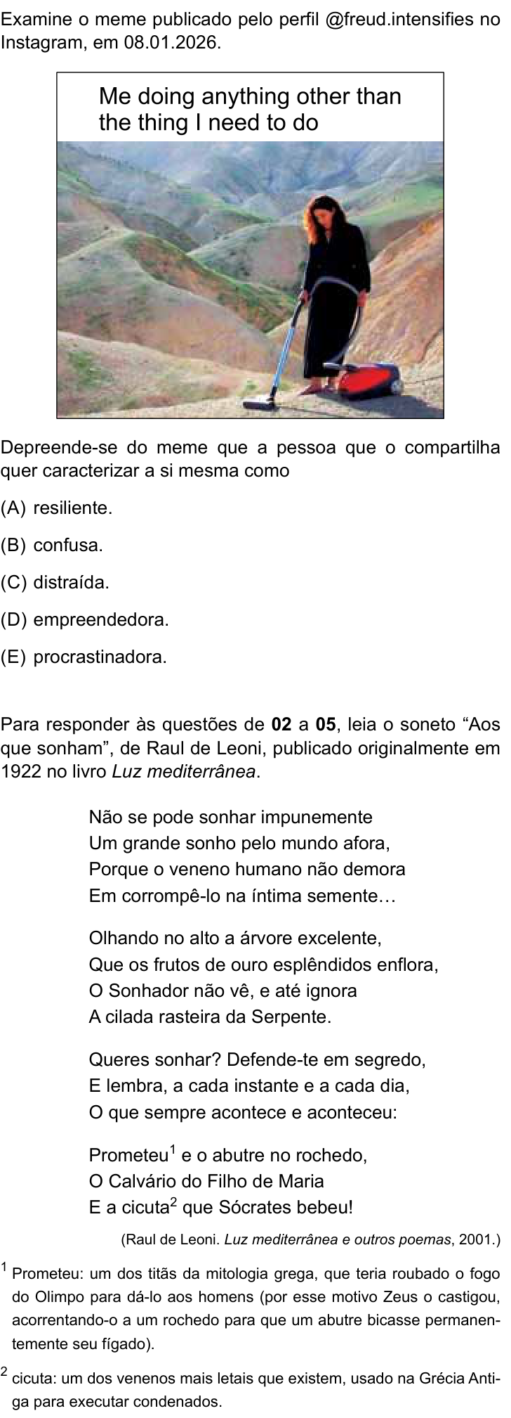 Questão 1 no caderno Prova II do São Camilo 2026