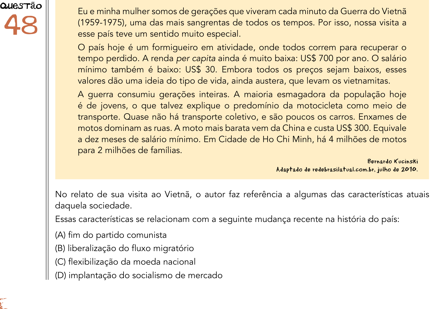 Questão 48 no caderno 1º Exame de Qualificação da UERJ 2014