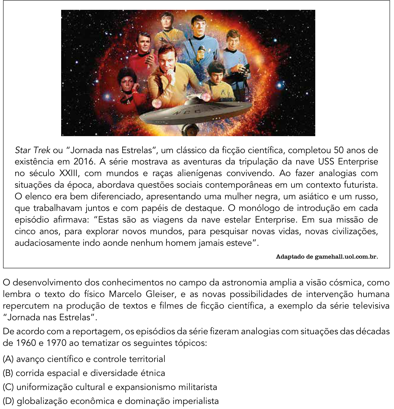 Questão 1 no caderno 1º Exame de Qualificação da UERJ 2018