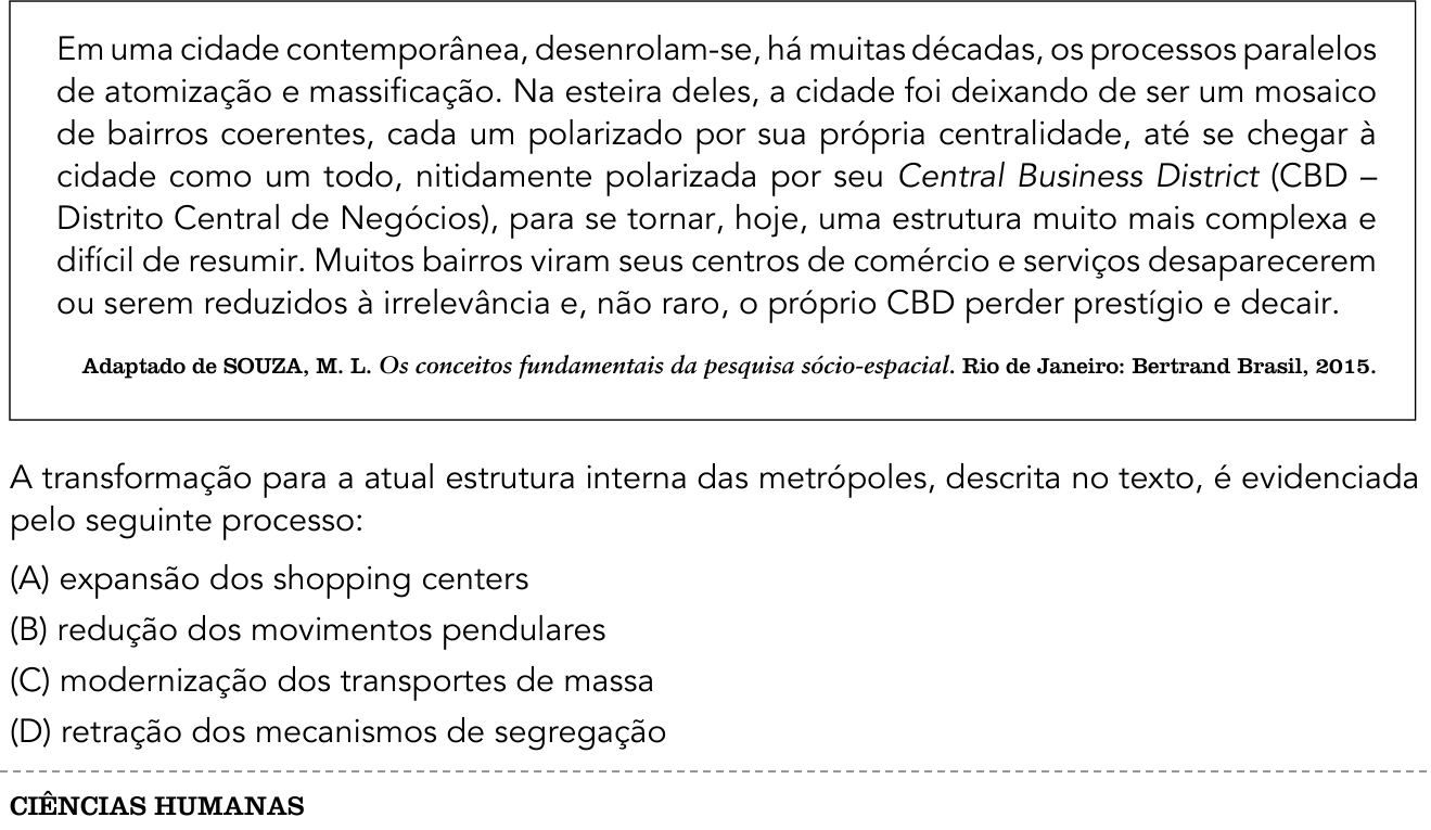Questão 56 no caderno 1º Exame de Qualificação da UERJ 2018