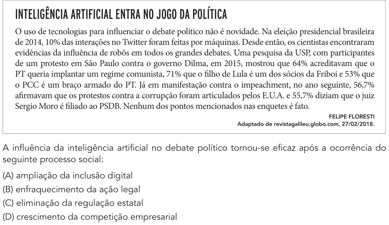 Questão 56 no caderno 1º Exame de Qualificação da UERJ 2020