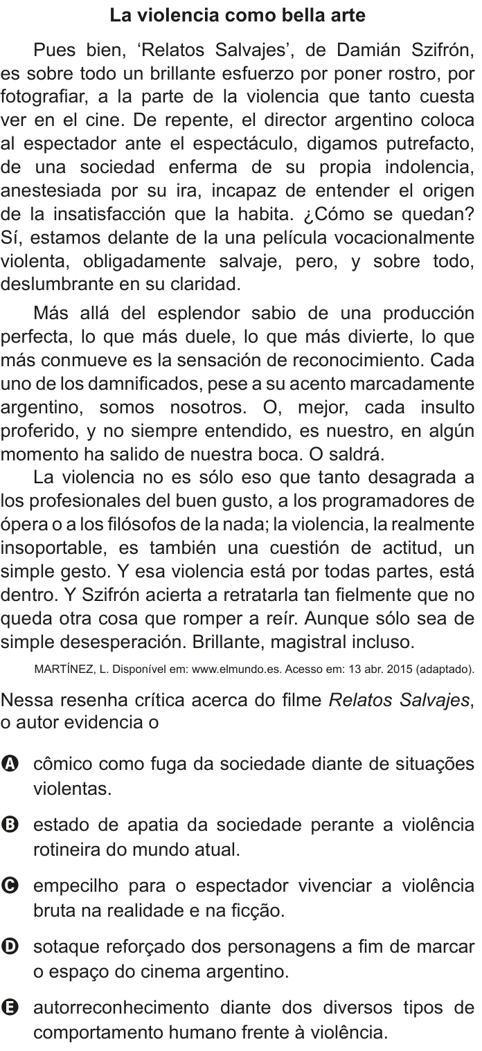 Questão 3 no caderno Azul do ENEM 2020