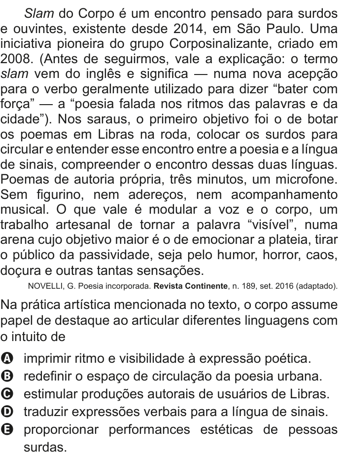 Questão 8 no caderno Azul do ENEM 2020