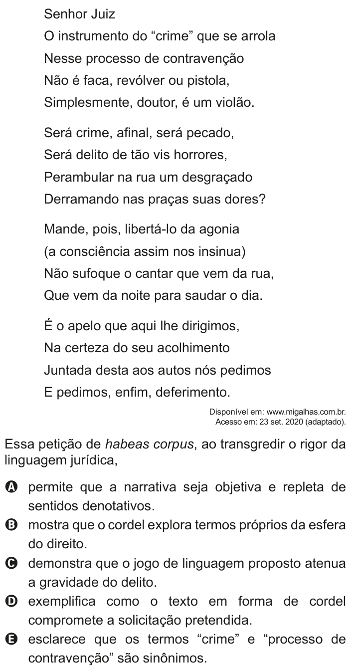 Questão 19 no caderno Azul do ENEM 2020