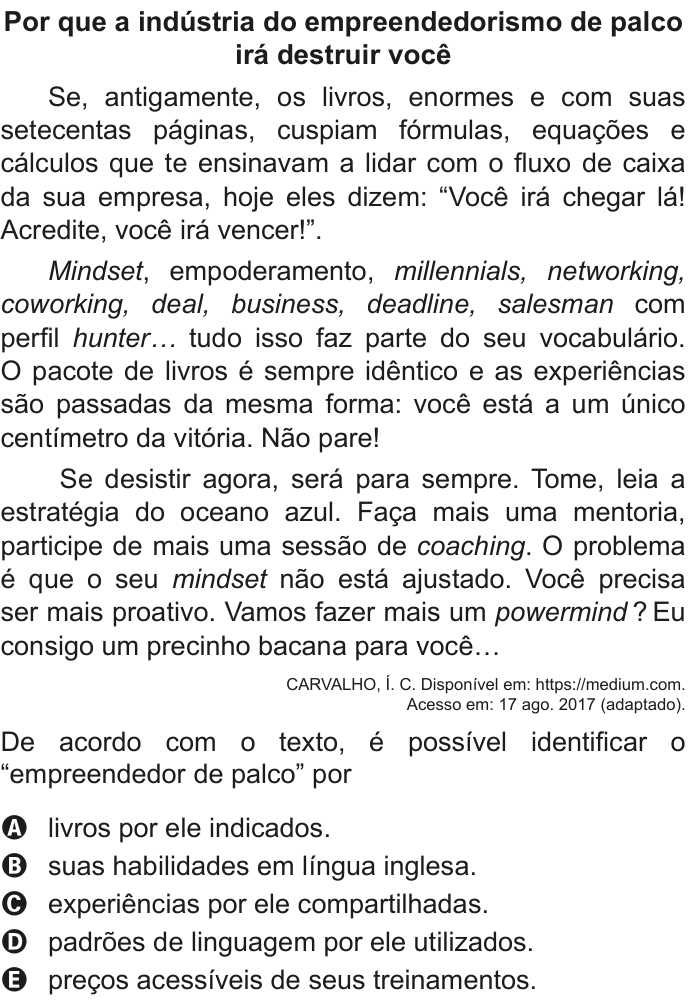 Questão 20 no caderno Azul do ENEM 2020