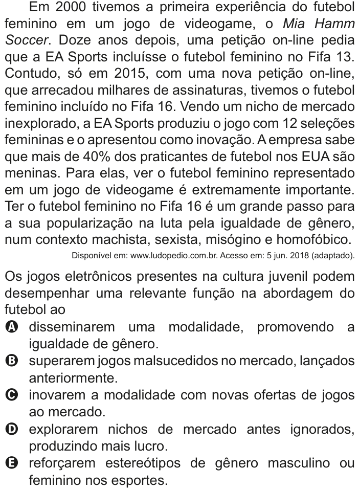 Questão 35 no caderno Azul do ENEM 2020