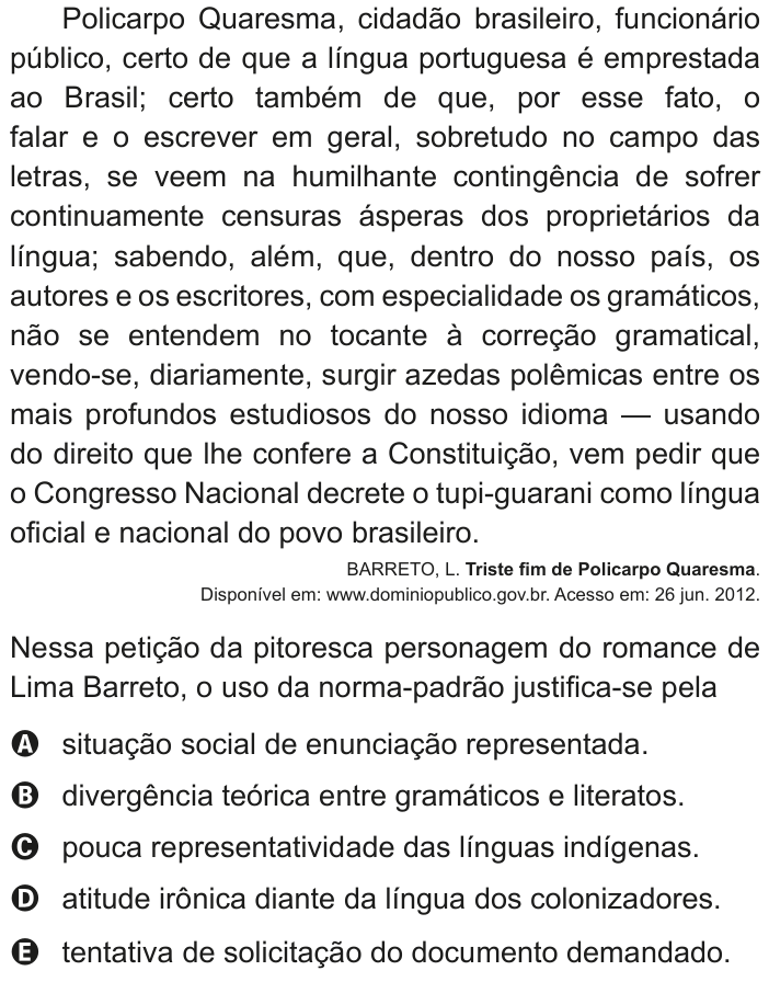 Questão 41 no caderno Azul do ENEM 2020