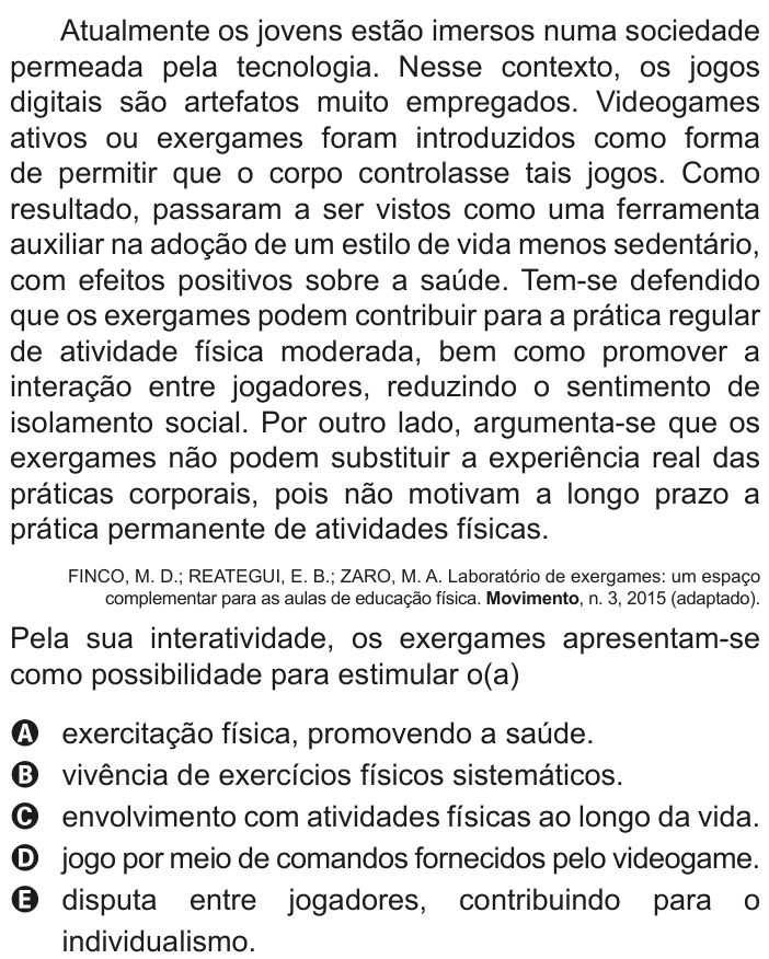 Questão 42 no caderno Azul do ENEM 2020