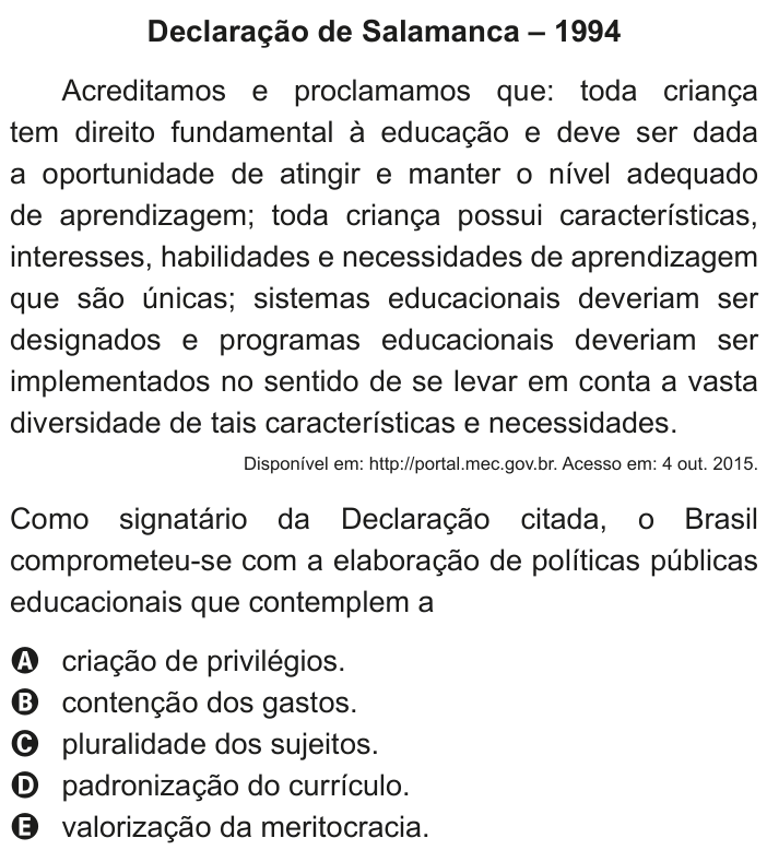 Questão 73 no caderno Azul do ENEM 2020