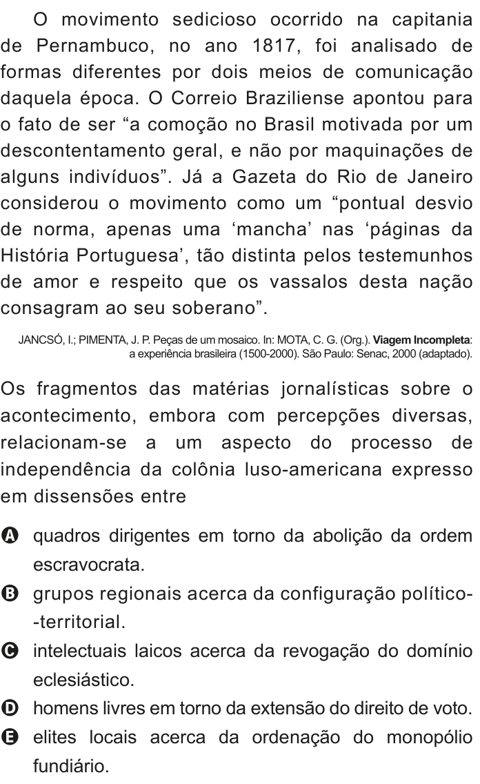 Questão 85 no caderno Azul do ENEM 2020