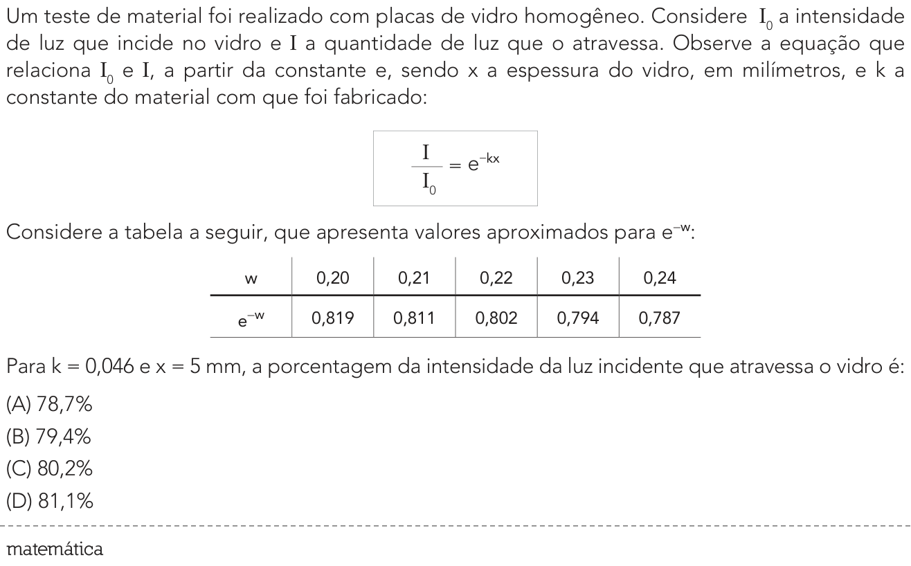 Questão 20 no caderno Exame Único da UERJ 2022