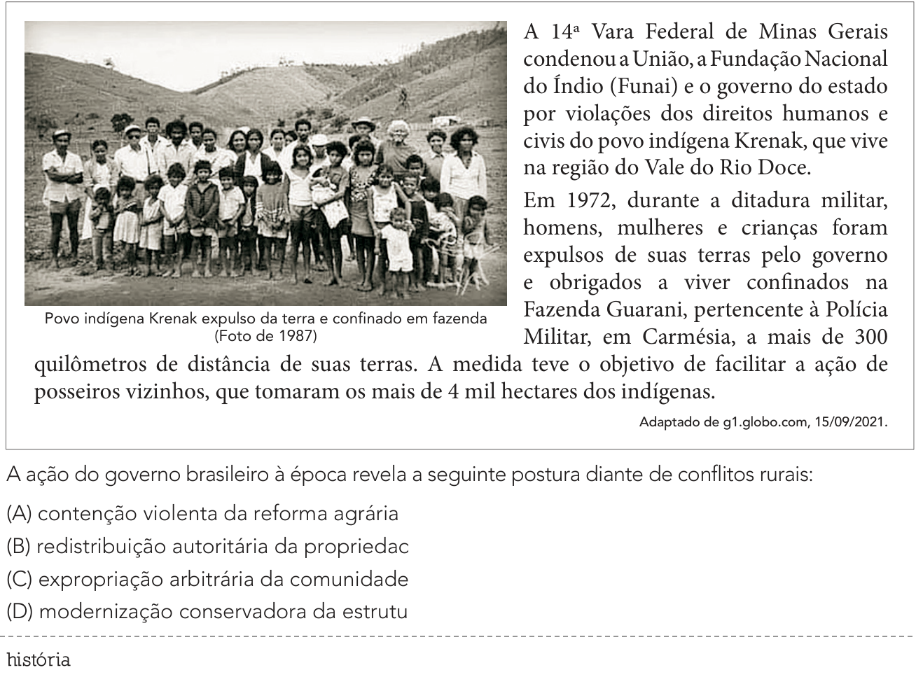 Questão 55 no caderno Exame Único da UERJ 2022