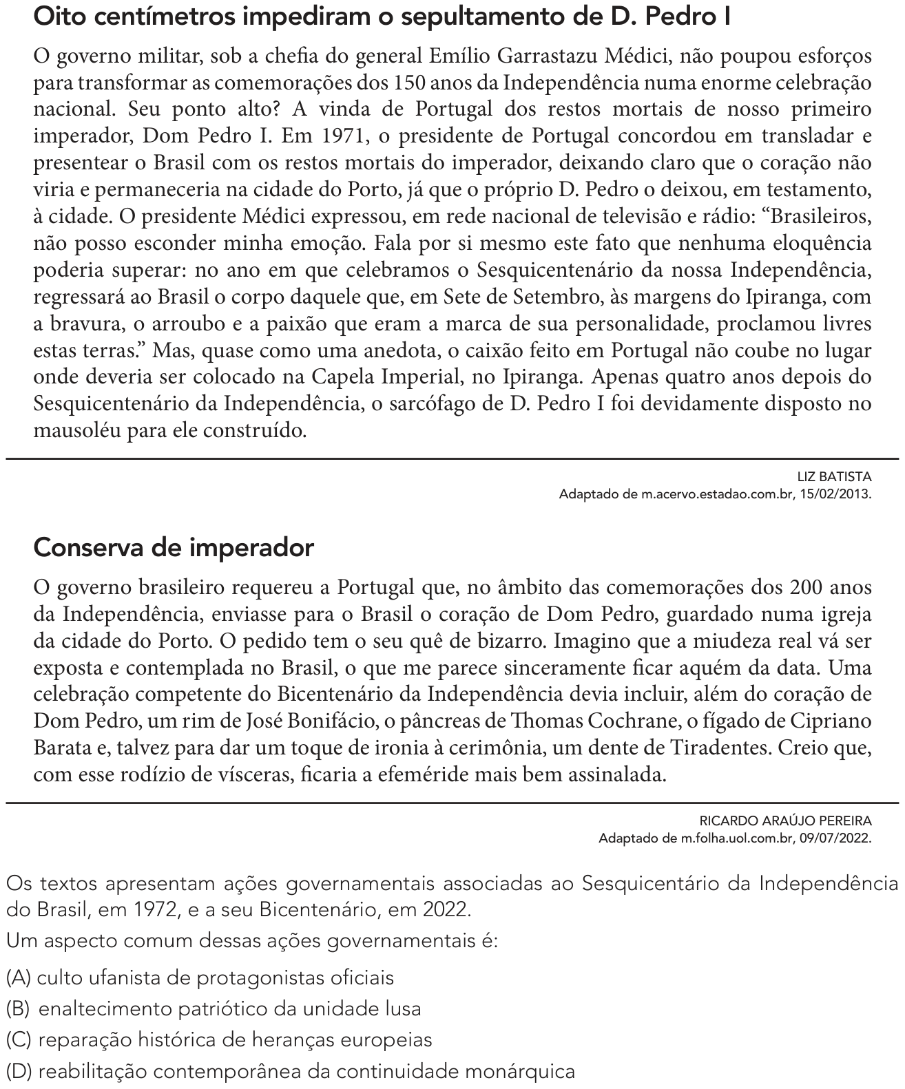 Questão 54 no caderno Exame Único da UERJ 2023