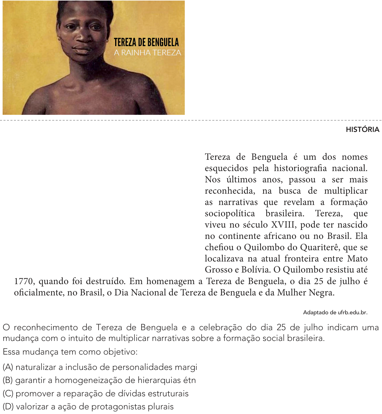Questão 55 no caderno Exame Único da UERJ 2023
